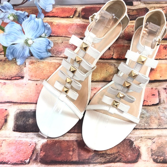 kate spade Shoes - Kate Spade wedge Sandal white w gold accents 9.5